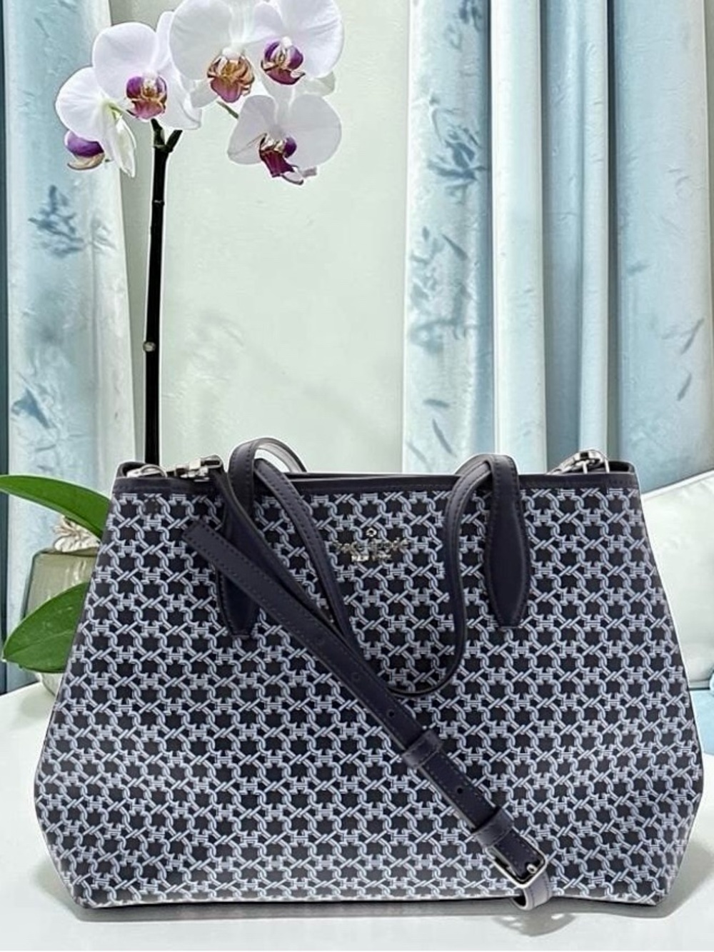 Kate Spade Spade Link Satchel Blue Multi Leather Top Handle Crossbody Bag